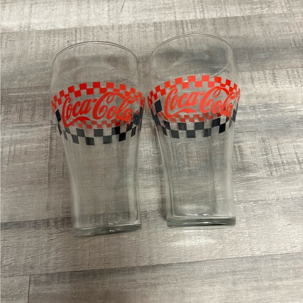 Coca-Cola Reto Glassware with Red & Black Checkered Flags 16 Oz